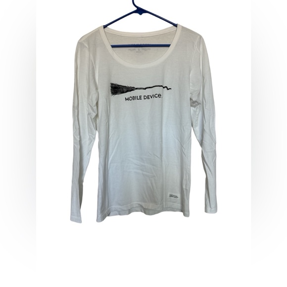 Tops - Life is good, white long sleeve women’s shirt witches broom,‎ size small